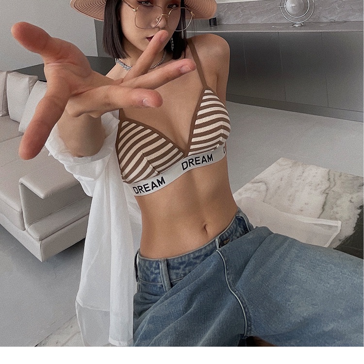 1 Bộ Áo Ngực + Quần Lót Cotton Mỏng Kẻ Sọc Thời Trang Thoải Mái Thân Thiện Với Da Không Gọng Cho Nữ
