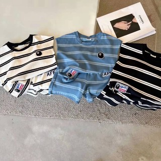 Áo Vest Bé Trai Sọc, Áo Thun, Quần Short Không Tay Cotton Nguyên Chất Bộ Đồ Hai Mảnh
