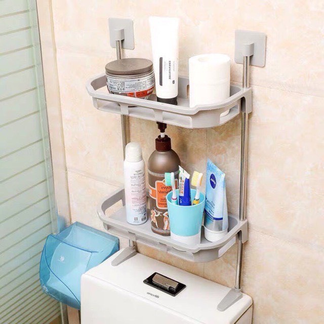 Kệ nhựa đa năng nhà tắm nhà vệ sinh 2,3 tầng kệ bồn cầu tiết kiệm không gian hít chân không gắn tường