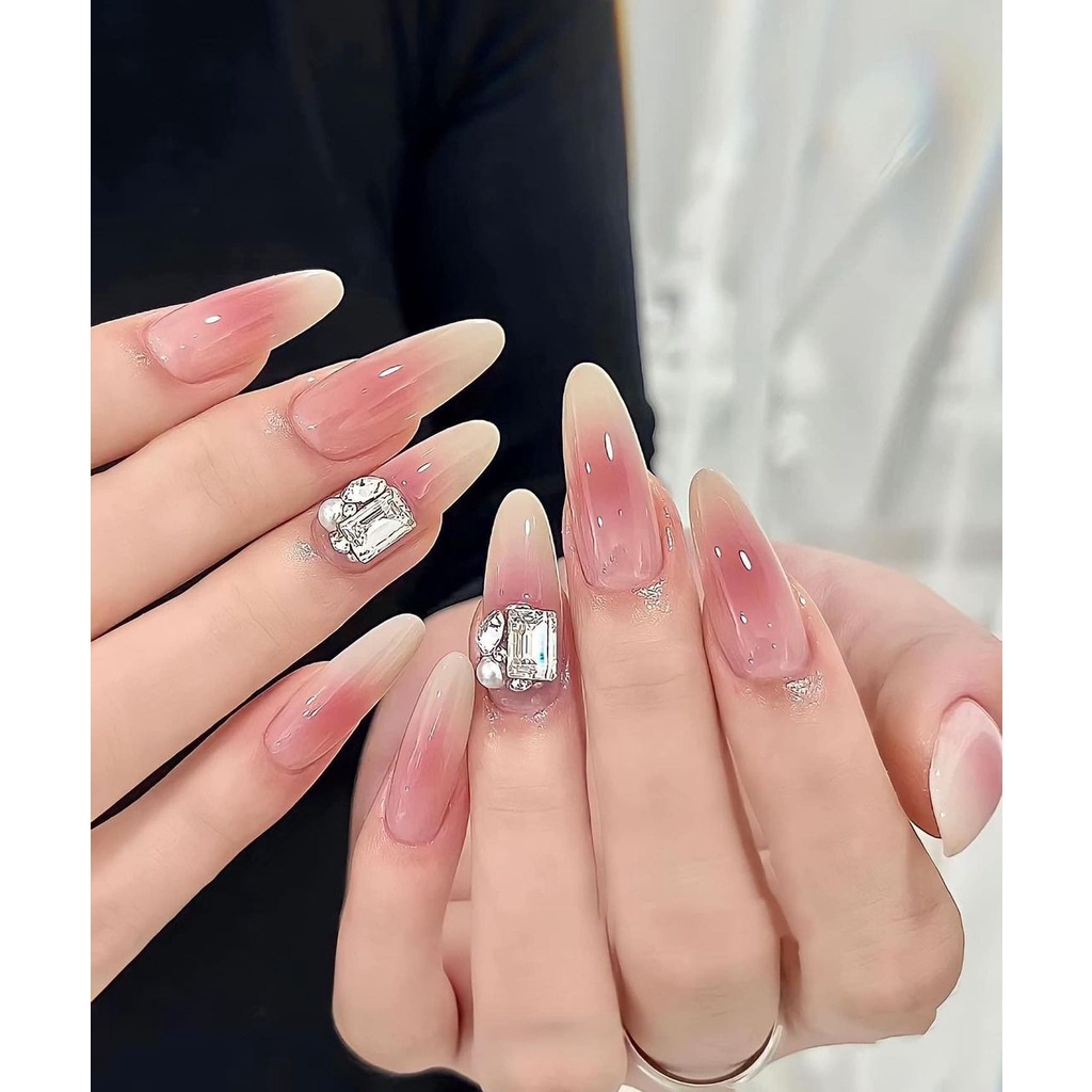 Túi 10 Viên Đá khối Nail Ngọc Hình Chữ Nhật Chân Vàng Trang Trí Móng ANGELICA CN