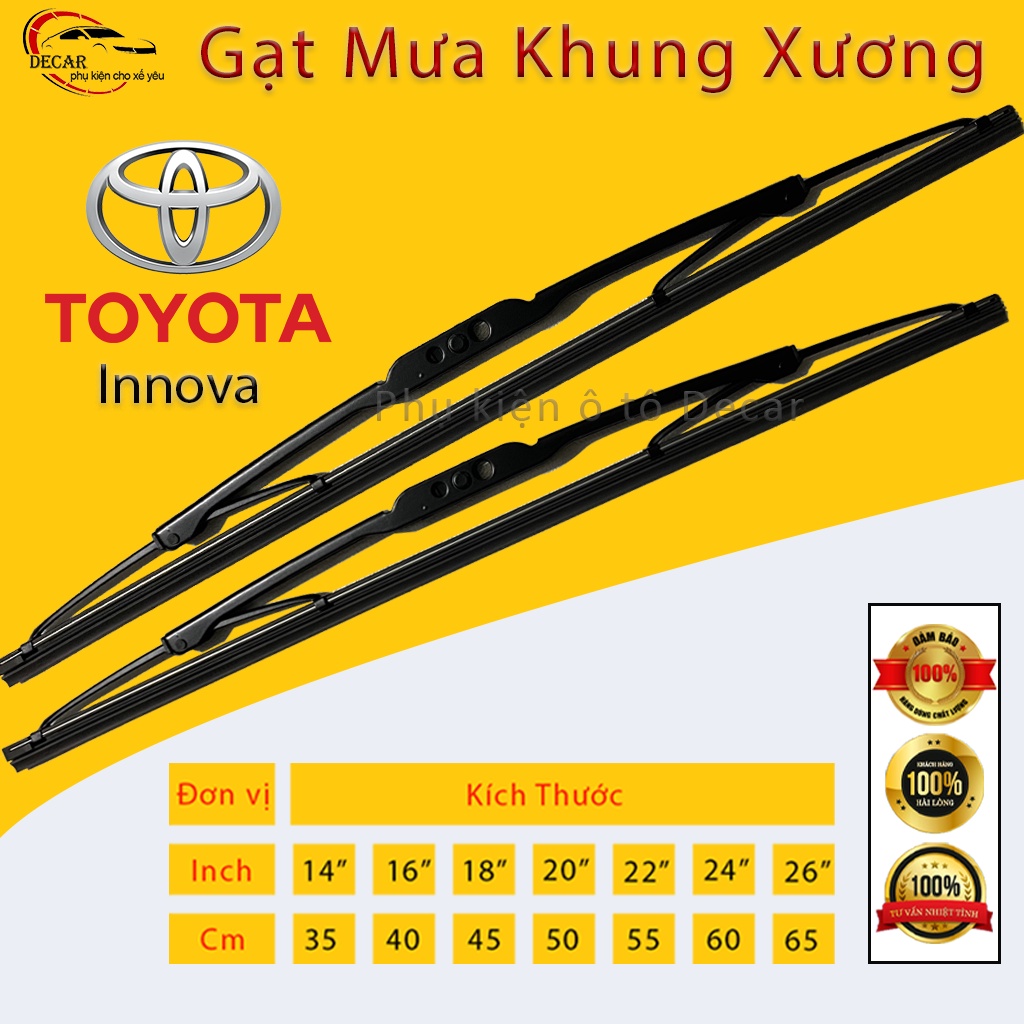 [TOYOTA INNOVA] Cần gạt mưa khung xương lưỡi silicon, chổi gạt nước xe Toyota Innova gạt sạch không gây tiếng ồn