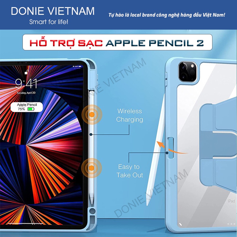 Case iPad Hybrid Slim Mặt Lưng Tháo Rời Có Khay Bút Gen 10/11 Air 4/5/6/7 Pro 11" M2 M3 | DONIE P07