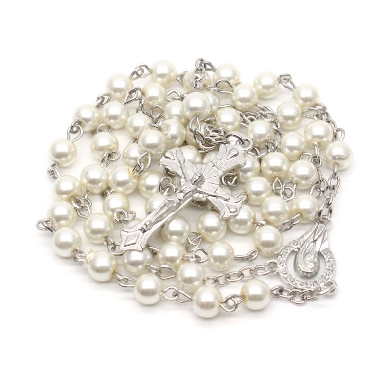Pealike Cross-Necklace Công giáo Chuỗi Mân Côi Vòng cổ Huy chương và Thánh giá Dây chuyền mặt dây chuyền