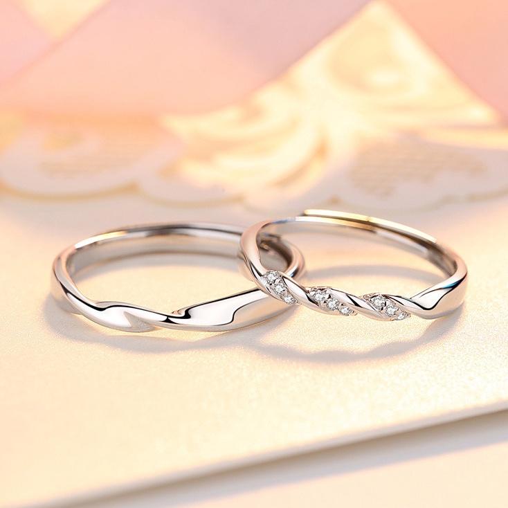 Nhẫn Hở Mạ Bạc 925 Đính Kim Cương Nhân Tạo Đơn Giản Có Thể Điều Chỉnh Kích Cỡ Cho Cặp Đôi