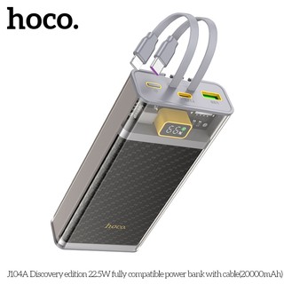 Pin Dự Phòng Hoco J104A 20000mAh QC3.0 22.5W, PD TypeC 20W, Kèm 2 cáp sạc (Xám)