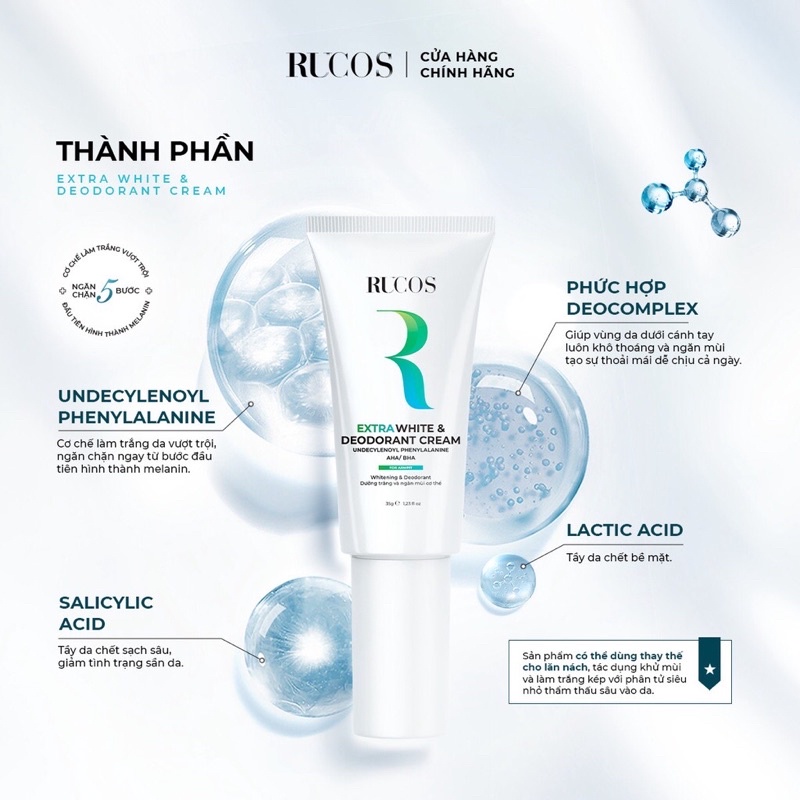 Kem Giảm Thâm Extra White & Rucos Kem Trắng Nách Dưỡng Sáng Da Giảm Thâm Vùng Nách khử mùi Hôi 35g