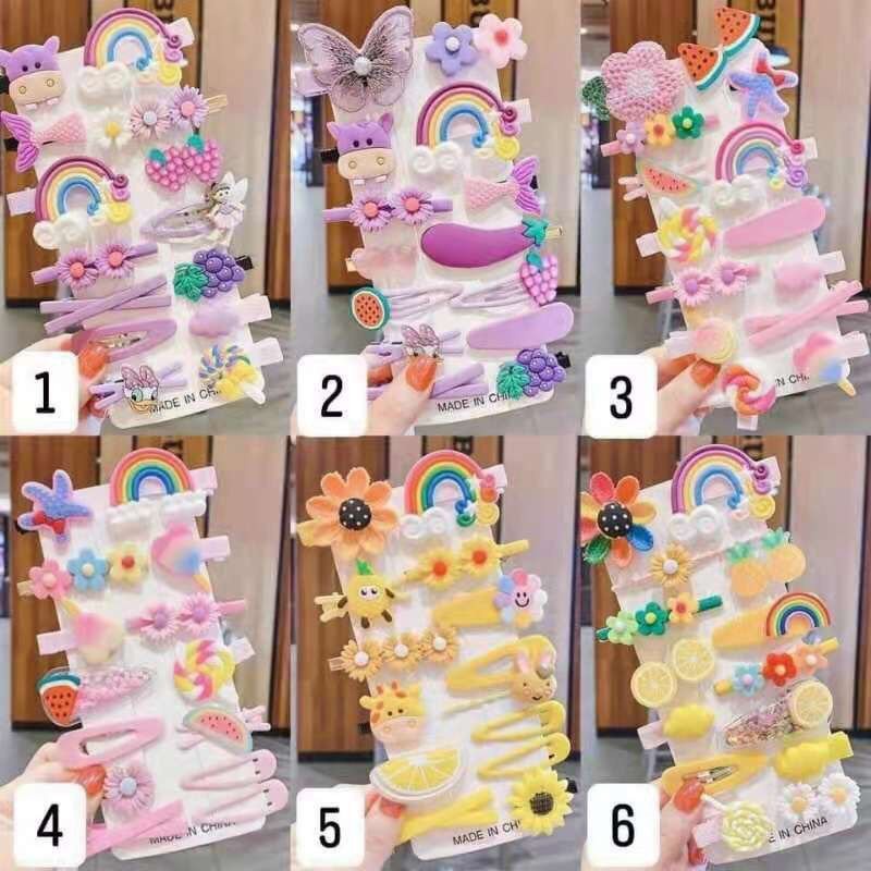 SET 14 KẸP TÓC BÉ GÁI Kẹp Tóc Họa Tiết Hoạt Hình Kiểu Hàn Quốc Dễ Thương Cho Bé