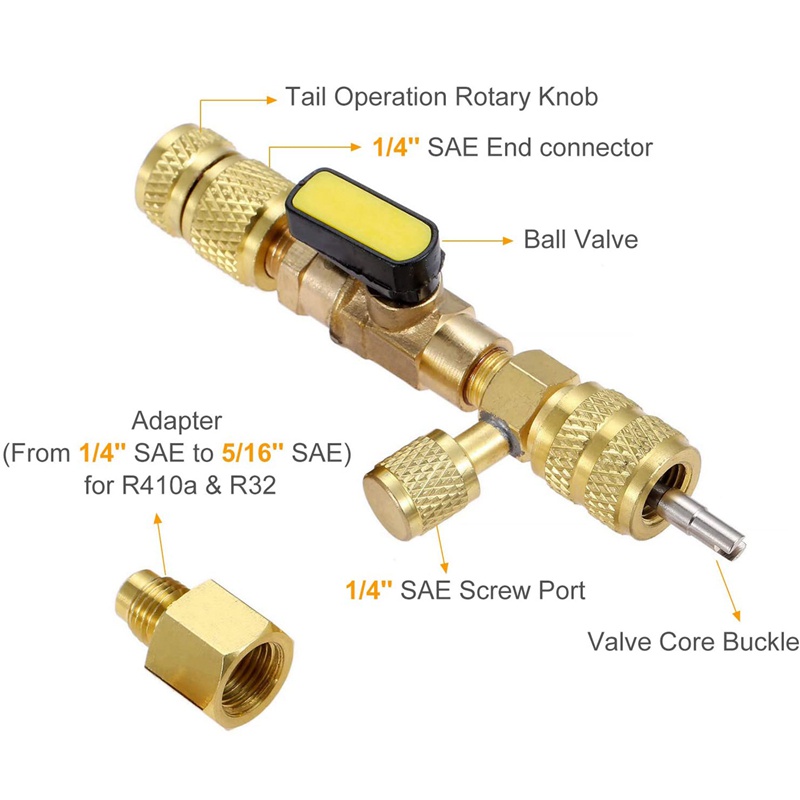 Công cụ cài đặt loại bỏ lõi van R410A R22 với cổng SAE 1 / 4 & 5 / 16 kích thước kép cho hệ thống HVAC R404A R407C R134A R12 R32