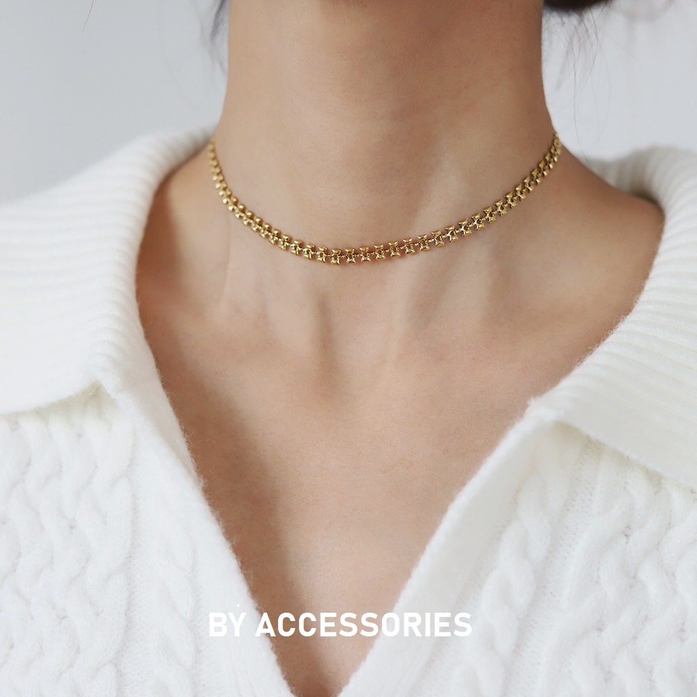 Vòng cổ choker nữ titan kiểu chiếc lá mạ vàng 18K không gỉ WN2308