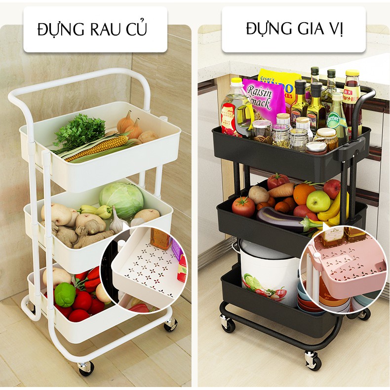 Kệ Xe Đẩy Spa 3 Tầng Đa Năng - Kệ để đồ bỉm sữa-kệ phòng tắm có bánh xe đẩy chuyên dụng (XDT01)