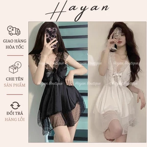 HT57 Váy ngủ sexy viền ren tiểu thư sang chảnh,váy ngủ lụa dáng xoè xẻ ngực gợi cảm HT57
