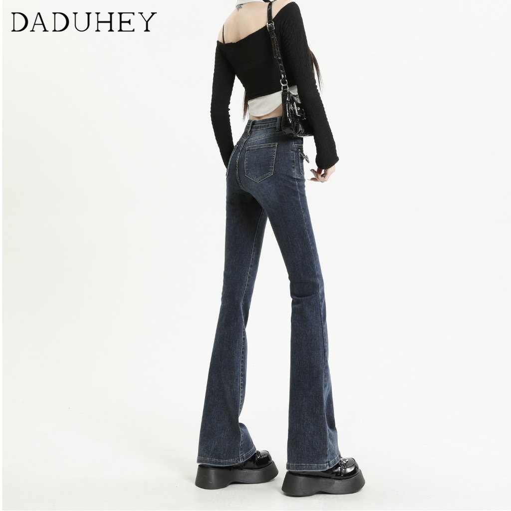 Ảnh Quần jean DADUHEY giặt sờn lưng cao ống loe phong cách Hàn Quốc retro thời trang mới dành cho nữ 4