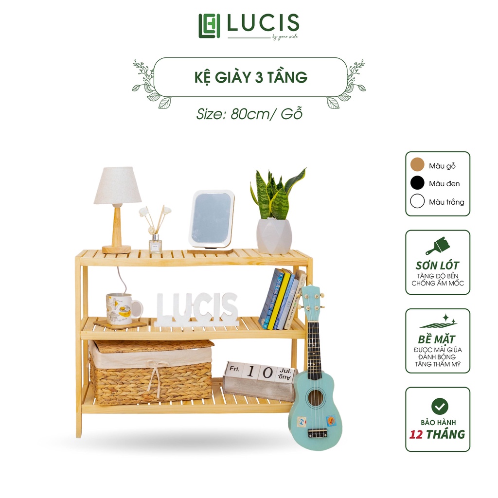 Kệ gỗ chữ nhật 3 tầng LUCIS size 80cm đa năng phong cách Hàn Quốc