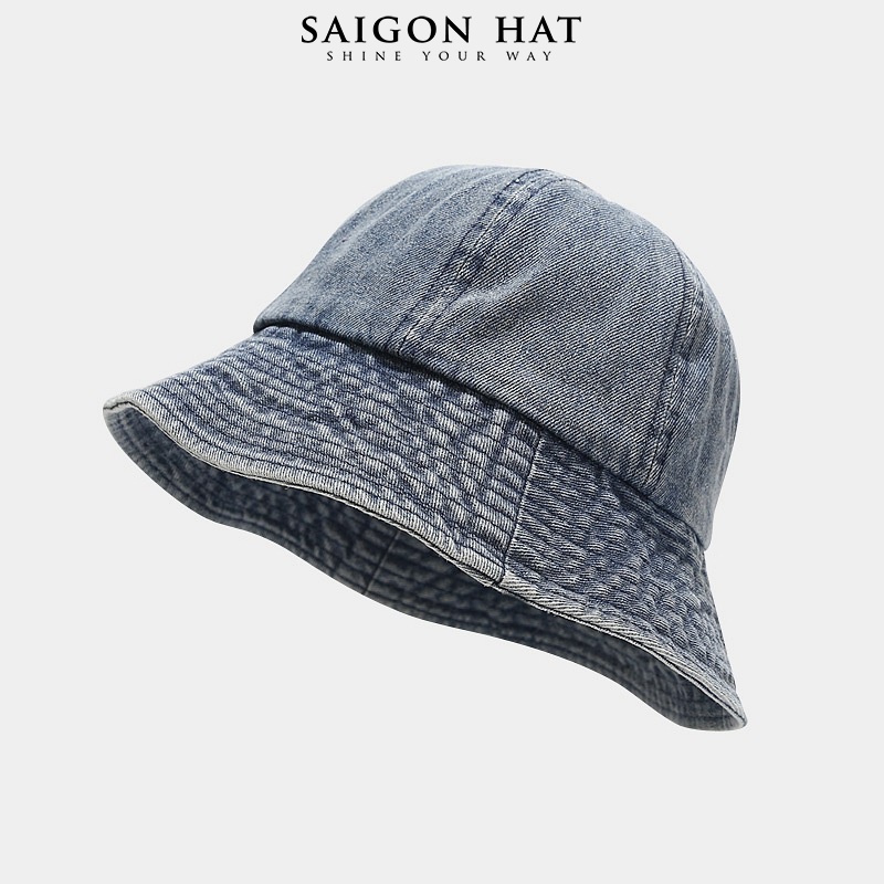 Mũ bucket nam nữ form tròn nón bucket tai bèo trơn basic chất jean ...
