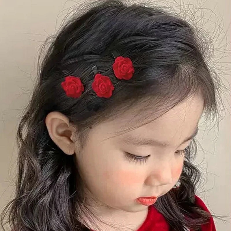 Set Kẹp Tóc Mỏ Vịt Đính Hoa Hồng Nhung Đỏ Xinh Xắn Đáng Yêu Phụ Kiện Tóc Empoli