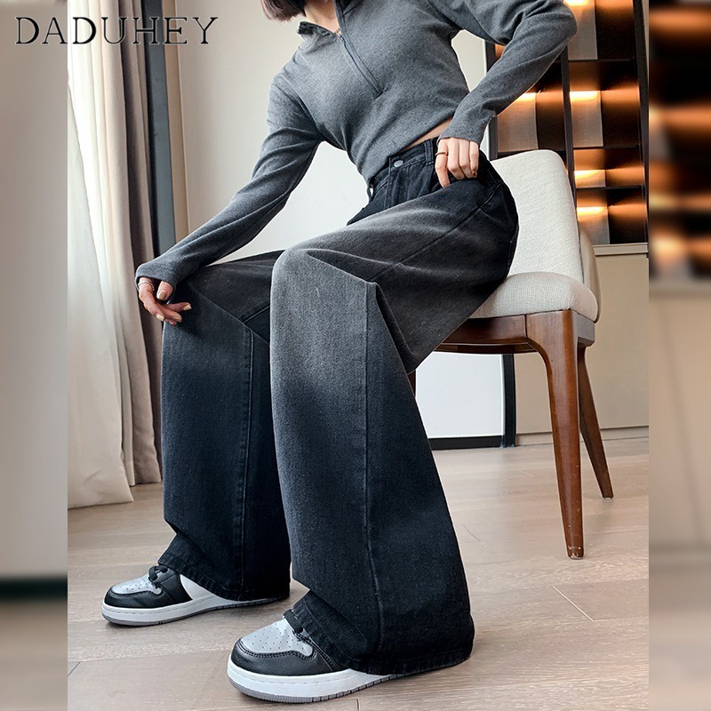 Ảnh DaDuHey 2023 New Korean Version of Ins Washed Gradient Jeans High Waist Wide Leg Pants Women's Straight Pants 3