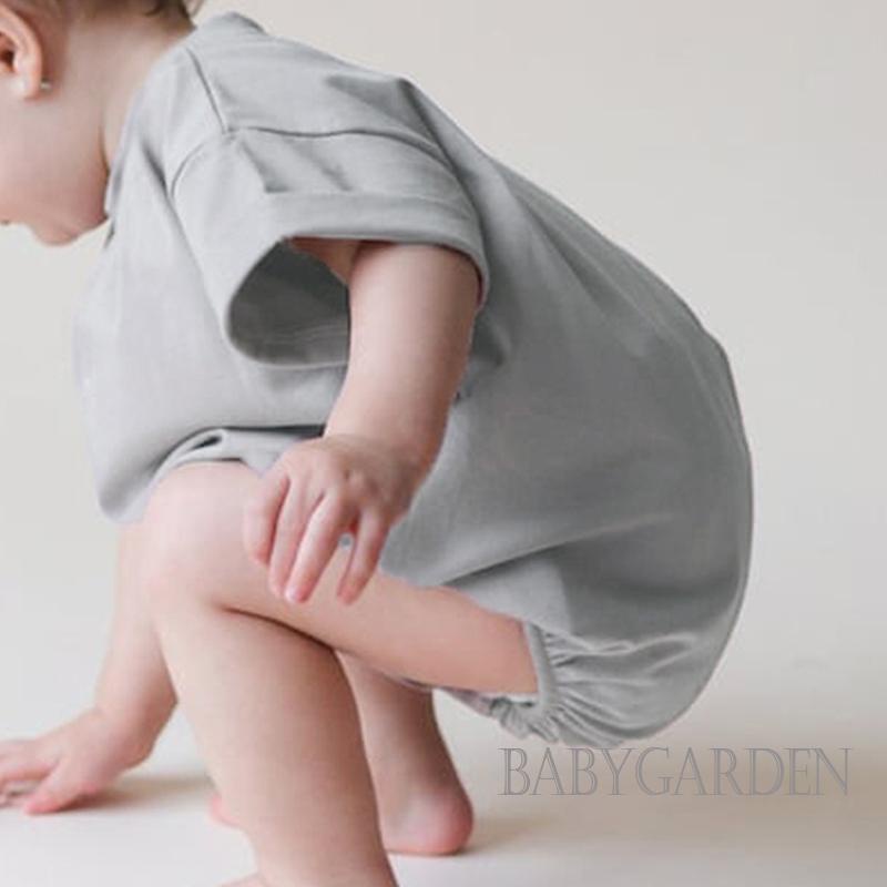 Áo Liền Quần Ngắn Tay Màu Sắc Trơn Thời Trang Mùa Hè Cho Bé Trai 0-24 Tháng Tuổi