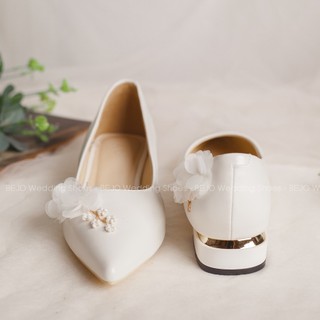 Giày Cao Gót Nữ Cao Cấp BEJO H98.03 Trắng Đính Hoa Voan Lụa Cao Cấp - Giày Cưới Cô Dâu Đi Êm Chân