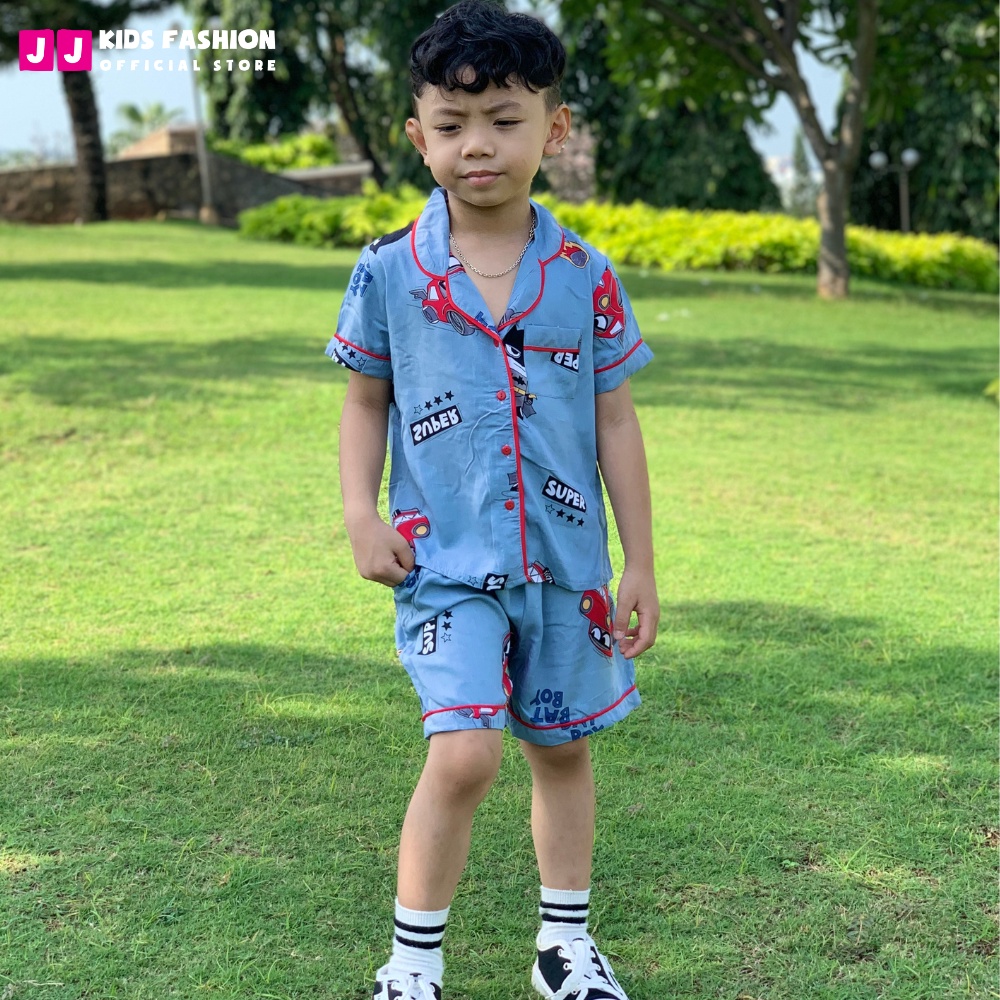 Bộ bé trai mùa hè JJ KIDS Pijama lụa mềm mại, in hình thú dễ thương 2,3,4,5,6,7,8,9,10,11,12 tuổi