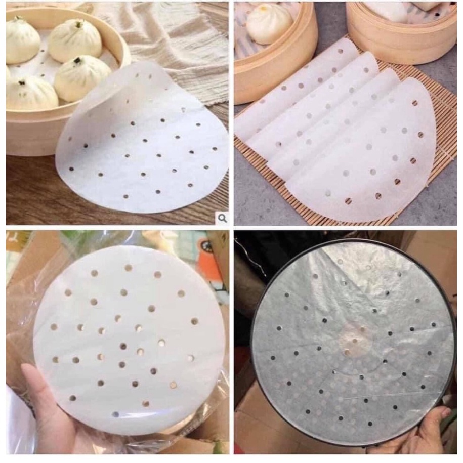 Combo  Giấy nến nướng bánh đục lỗ tròn thấm dầu chống dính cho nồi chiên không dầu