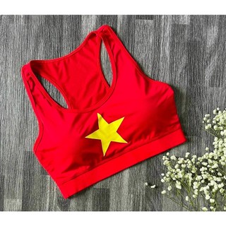 Áo bra sao vàng tặng kèm đệm ngực sẵn sll cho đội nhóm , clb ...chất thun poly co giãn 4 chiều