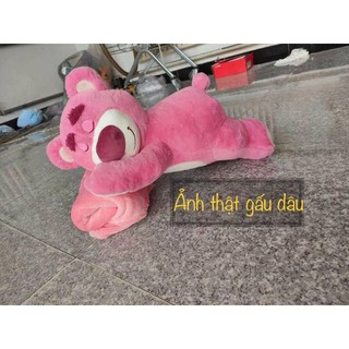 Bộ chăn gói văn phòng hình gấu dâu, chăn văn phòng hình thú nhồi bông, chăn kèm gối cho  bé đi học, đi du lịch