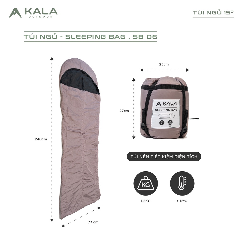Túi ngủ Kala cao cấp nhiệt độ thấp 12-15 độ giữ ấm du lịch phượt/ cắm trại