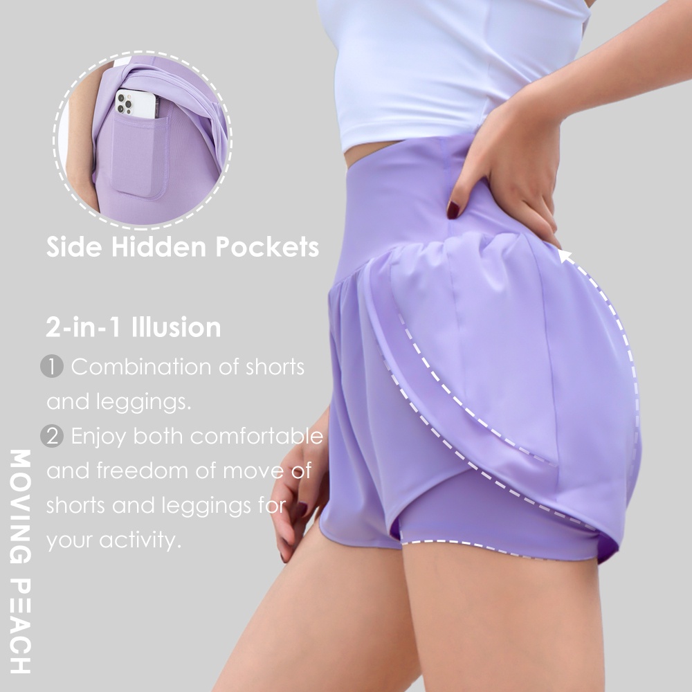 Ảnh MOVING PEACH Quần Short Tập Yoga Thể Dục Nhanh Khô Thoáng Khí Bí Mật Túi Chạy Bộ Quần Short Bên Trong APO 4
