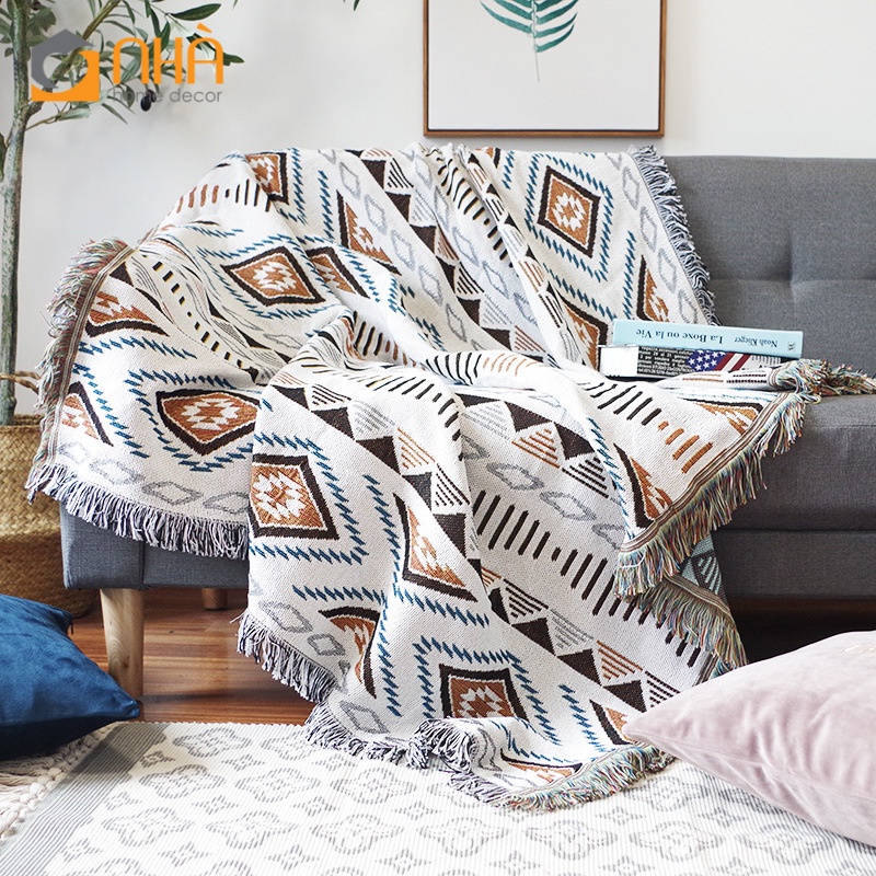 Thảm Phủ Sofa Trang Trí Homestay Họa Tiết Thổ Cẩm Sang Trọng