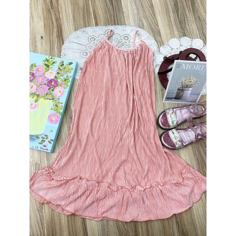 váy 2 dây dập ly đi biển đi chơi cho bé gái size đại 20-38kg, đầm maxi xuông xếp ly, váy maxi đi biển cho bé gái