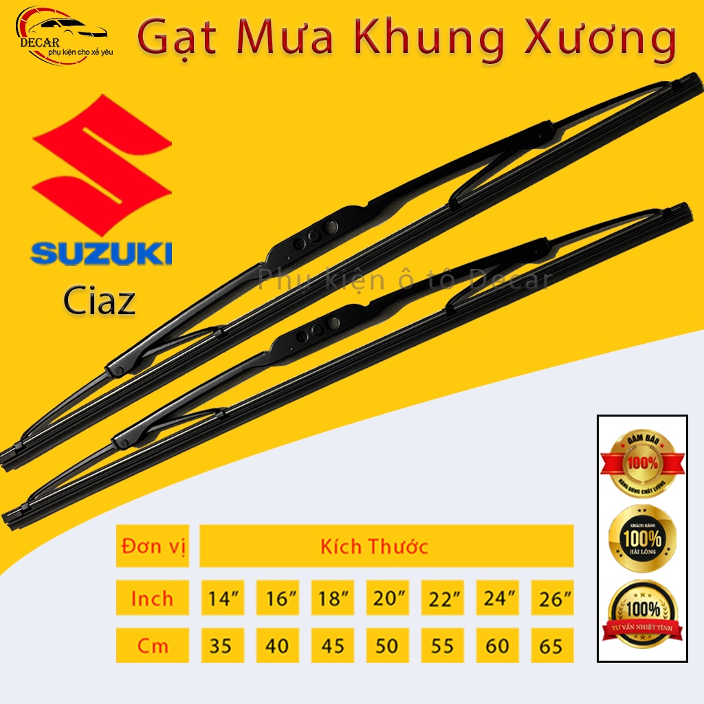 [SUZUKI CIAZ] Cần gạt mưa khung xương, chổi gạt mưa xe Suzuki Ciaz, gạt kính xe oto, thanh gạt nước mưa