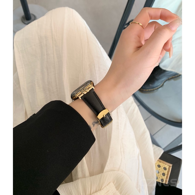 Phụ kiện kim loại da thật màu vàng đen dành cho nữ dành cho Apple Watch S11 SE3 Ultra3 S10 S9 S8 SE S7 S6 Ultra 49mm 46mm 42mm 40mm 44mm 41mm 45mm Iwatch Band