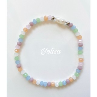 Vòng tay handmade hạt cườm nhiều màu pastel kết hợp t.rai
