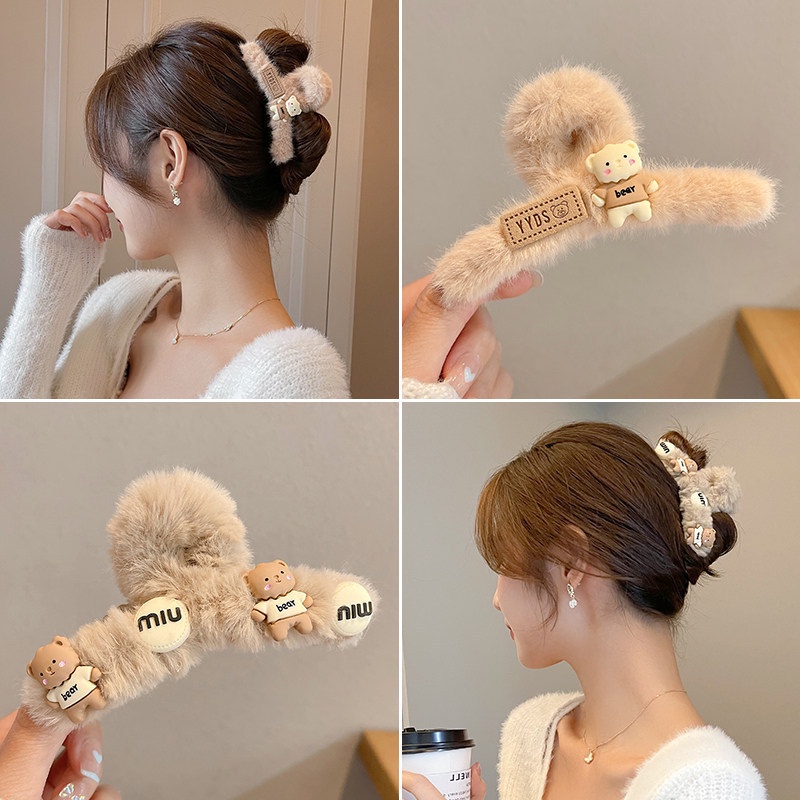 Kẹp Tóc Lông Nhung Họa Tiết Gấu Nâu/Bàn Chân Gấu Xinh Xắn Phong Cách Hàn Quốc Phụ Kiện Tóc Nữ Empoli
