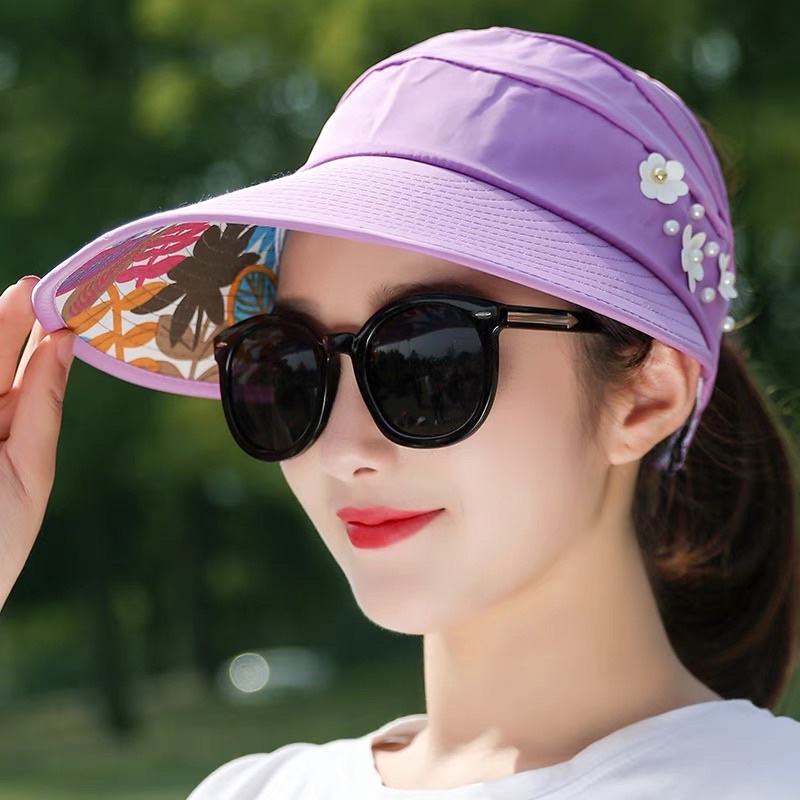 Mũ nữ vành rộng hở chóp hoạ tiết đính ngọc trai hoa tinh tế , phụ kiện thời trang nữ