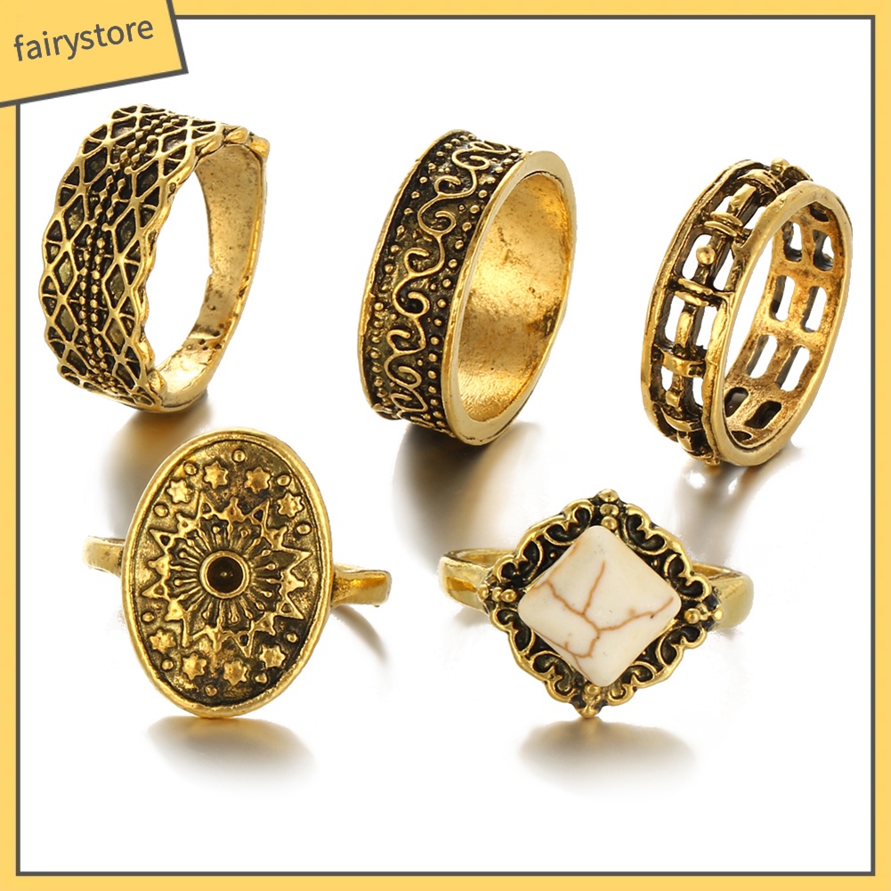 Set 5 Nhẫn Đeo Khớp Ngón Tay Vintage Cho Nữ