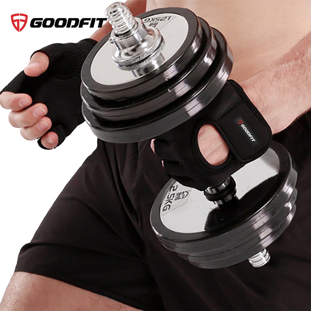 Găng tay hở ngón, bao tay tập gym, tập đu xà nam nữ GoodFit GF202G đệm silicone chống trượt, vải đục lỗ thoáng khí