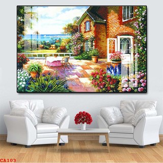Tranh Sơn Dầu Phong Cảnh Châu Âu (60x90cm) - Tranh Treo Tường Laminate Tráng Gương