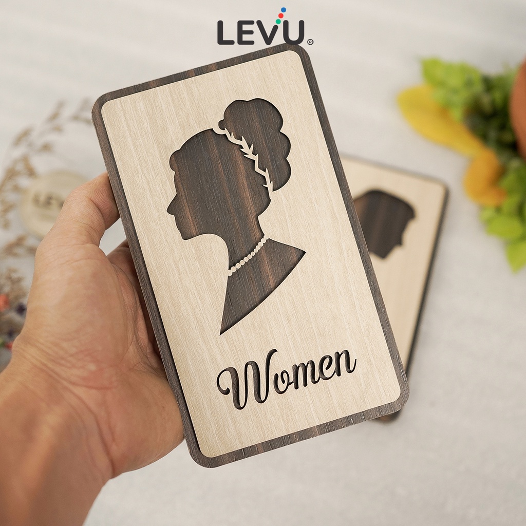 Bộ bảng gỗ Men Women dán cửa phân biệt nhà vệ sinh Nam Nữ LEVU-TL31
