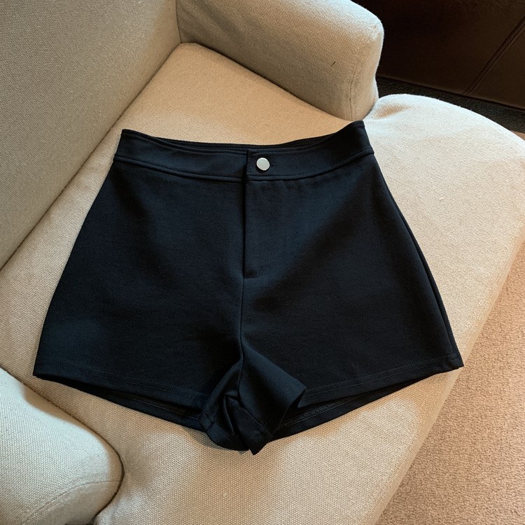 【Hàng giao ngay】Quần Short Lưng Cao Dáng Chữ A Mỏng Co Giãn Màu Đen Cho Nữ