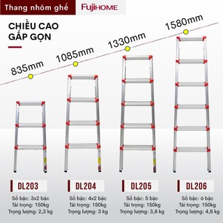 Thang nhôm gấp chữ A FUJIHOME DL-206 3-4-5-6 bậc gọn nhẹ chắc chắn - Bảo hành điện tử toàn quốc