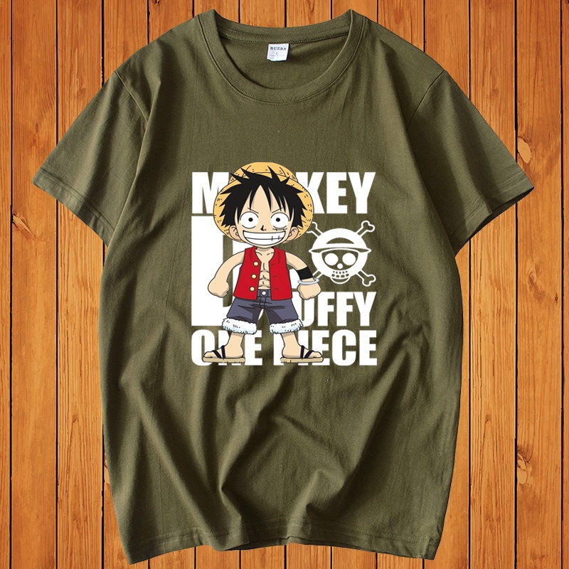 Áo Thun Nam Form Rộng HappyTee - Mẫu In Hình MONKEY.D LUFFY Chất Vải Cotton 100 Màu Đỏ,Xanh Rêu Nhạt,Đen,Xanh Navi