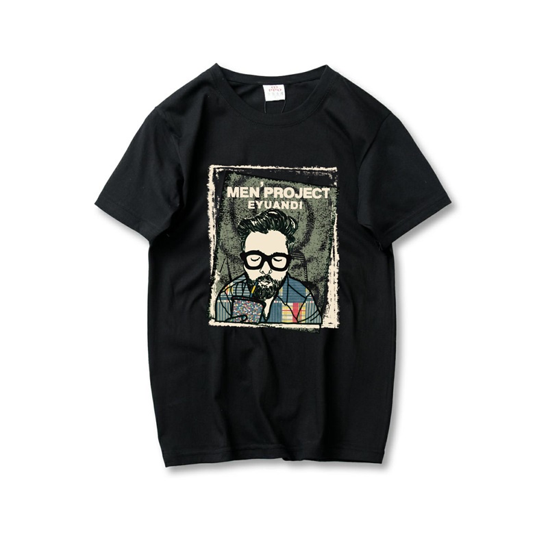 Áo Thun Nam HappyFamily - Mẫu Họa Tiết MEN'S PROJECT EYUANDI Chất Vải Cotton 100-Màu Xám Đen Đỏ Xanh Dương