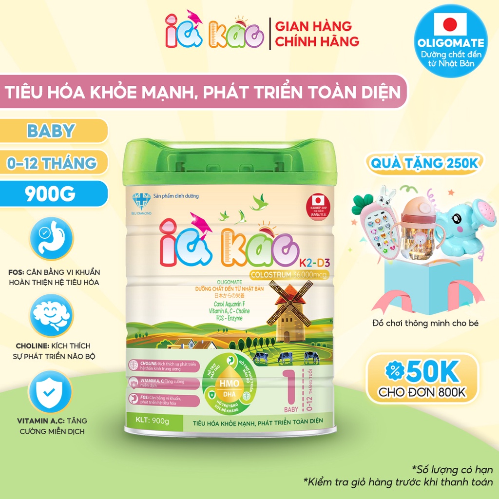 Sữa bột IQ KAO BABY giúp trẻ ăn ngon tiêu hóa tốt tăng sức đề kháng phát triển toàn diện hộp 900g