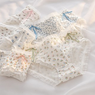 Quần Lót Cotton Lưng Vừa Họa Tiết Hoa Dễ Thương Cho Nữ