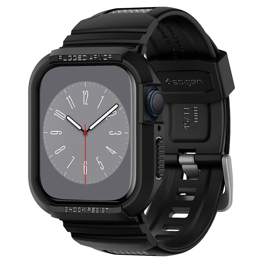 Ốp Case tích hợp dây đeo Spigen Rugged Armor Pro cho Apple Watch Series  9/8/7 (45mm) Apple Watch SE2/6/SE//5/4 (44mm)