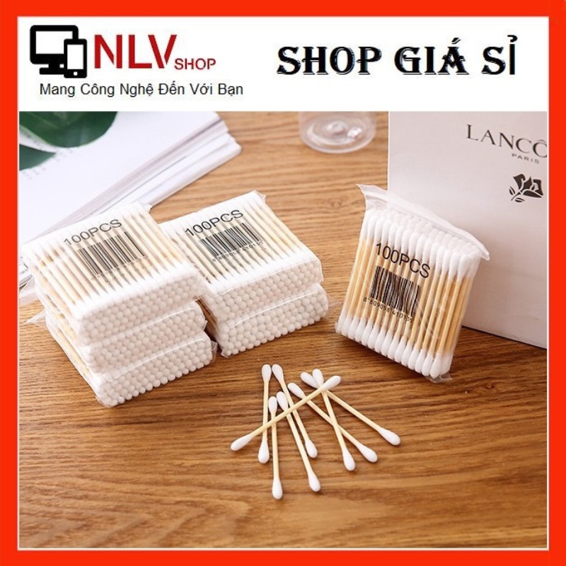 Tăm bông ráy tai thân gỗ than tre, tăm ngoáy tai bịch 100 que, bông bọc ...
