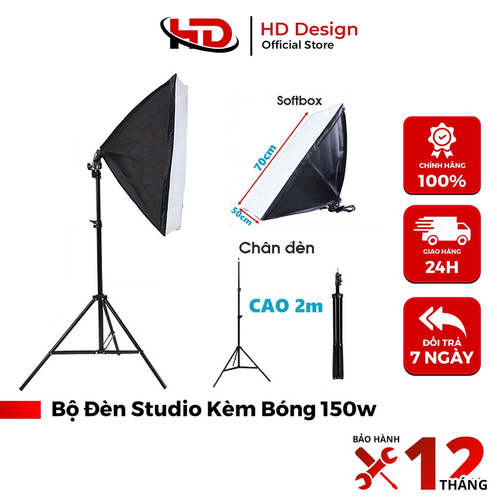 Bộ Đèn Studio Quay Phim Chụp Ảnh - Livestream - Softbox 50x70cm - Chính Hãng HD DESIGN