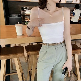 Áo hai dây croptop màu trắng chất thun tăm cúp ngực mặc trong áo blazer - Áo hai dây Minstore