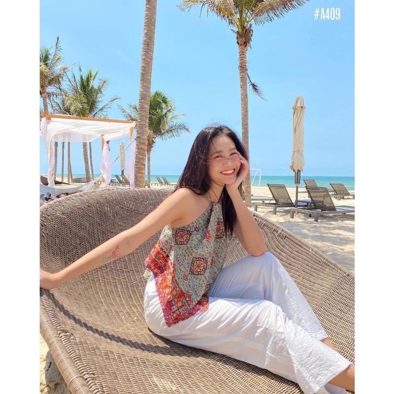 [hot trend]Áo yếm lụa mango xanh lá vạt xéo thổ cẩm phong cách boho dây cột xinh xắn | BigBuy360 - bigbuy360.vn